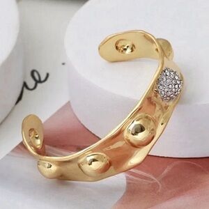 Alexis Bittar Gold Repousse Raised Dot Crystal Cuff Bracelet